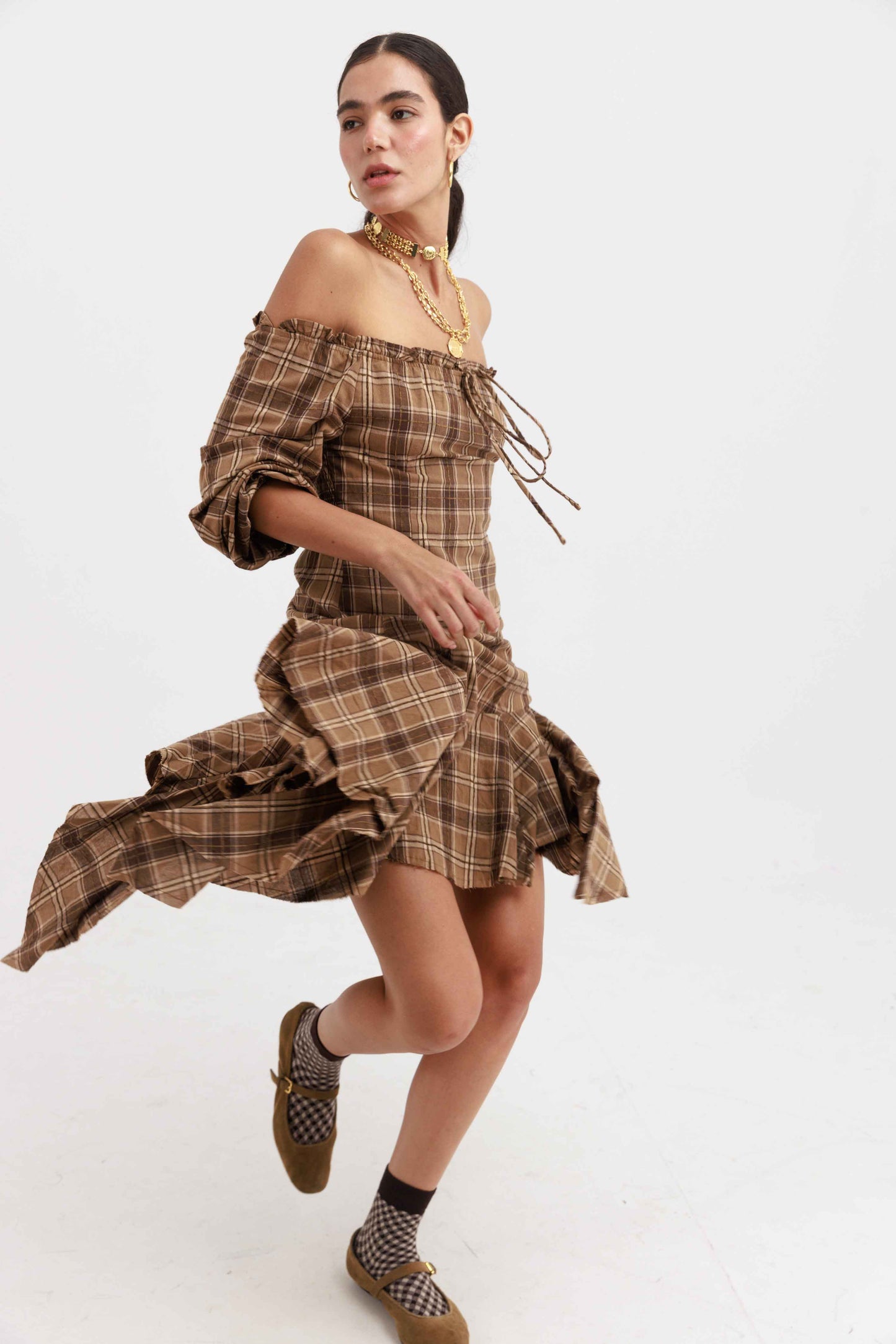 שמלת אדריאנה משבצות - חום