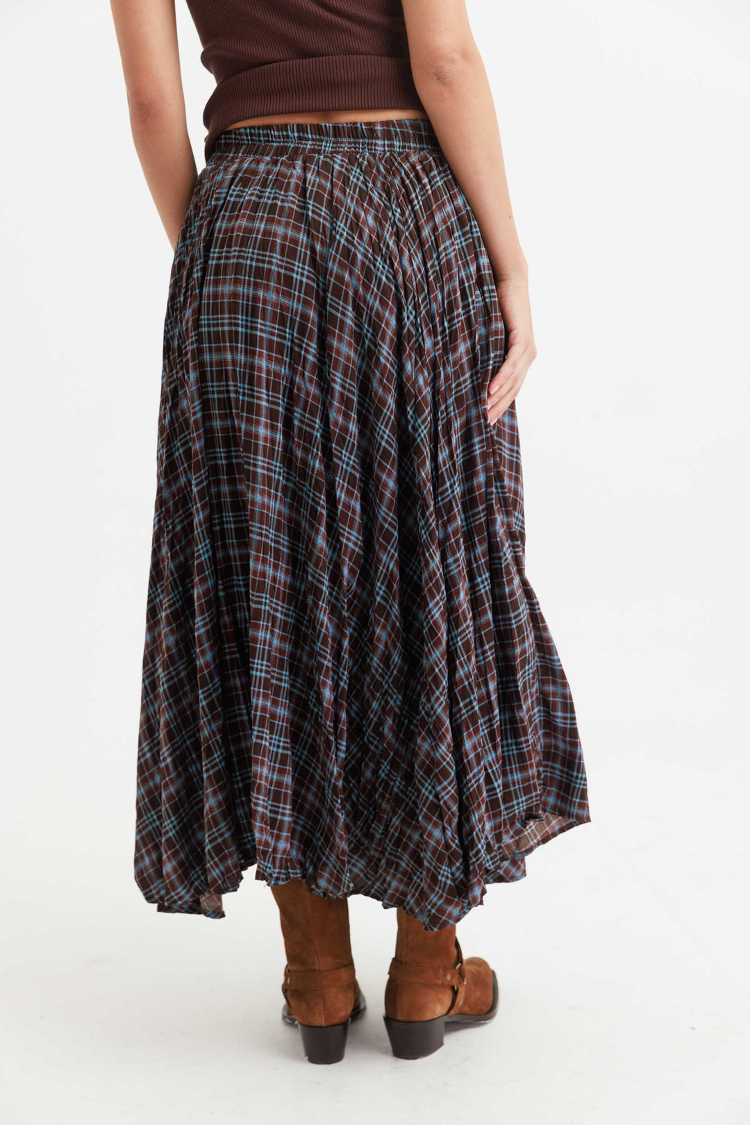 חצאית משבצות שיילי- חום תכלת