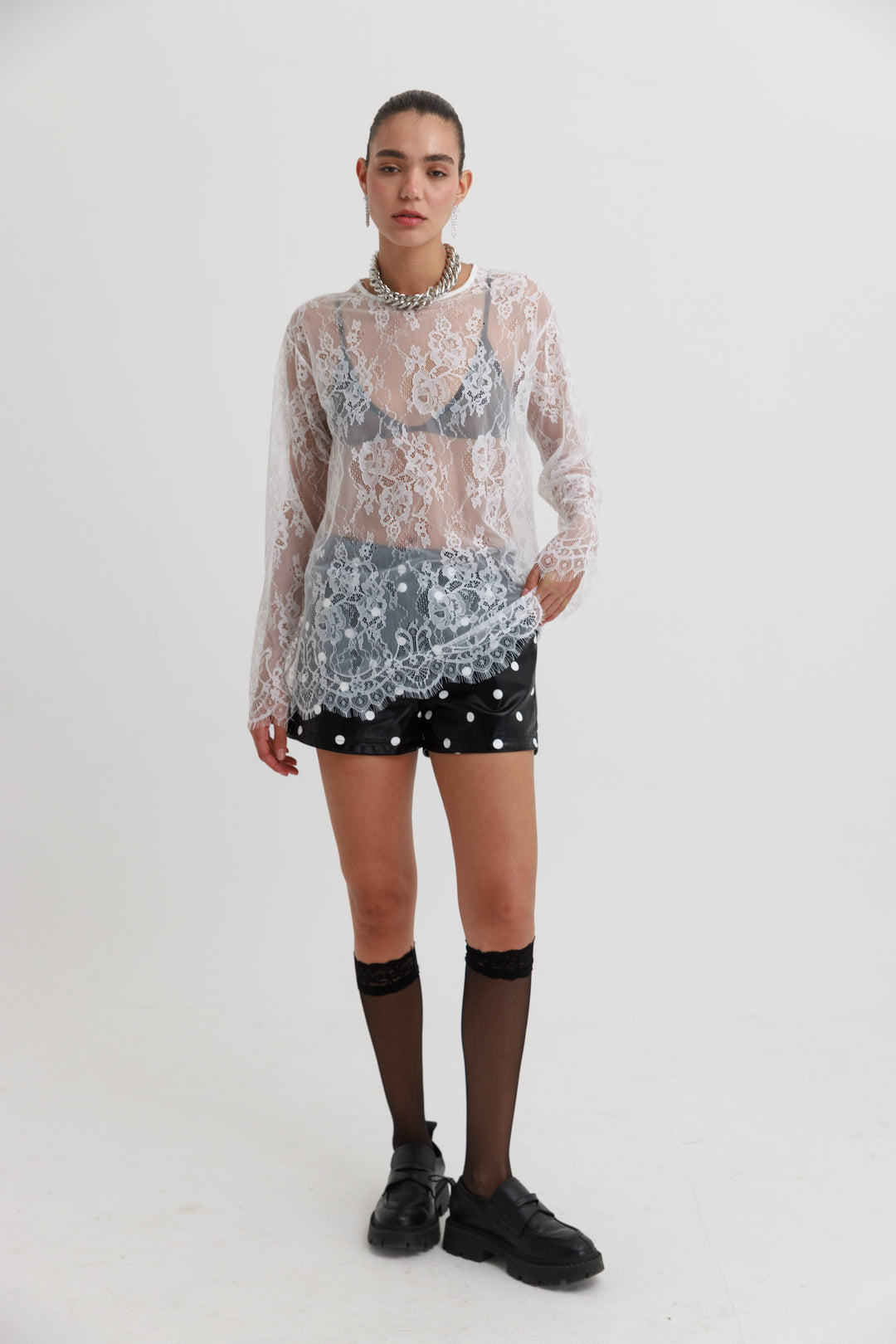 חולצת תחרה אייבי - לבן