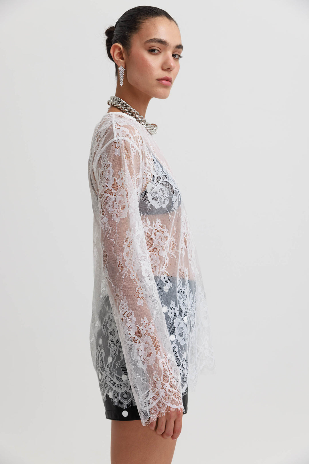 חולצת תחרה אייבי - לבן