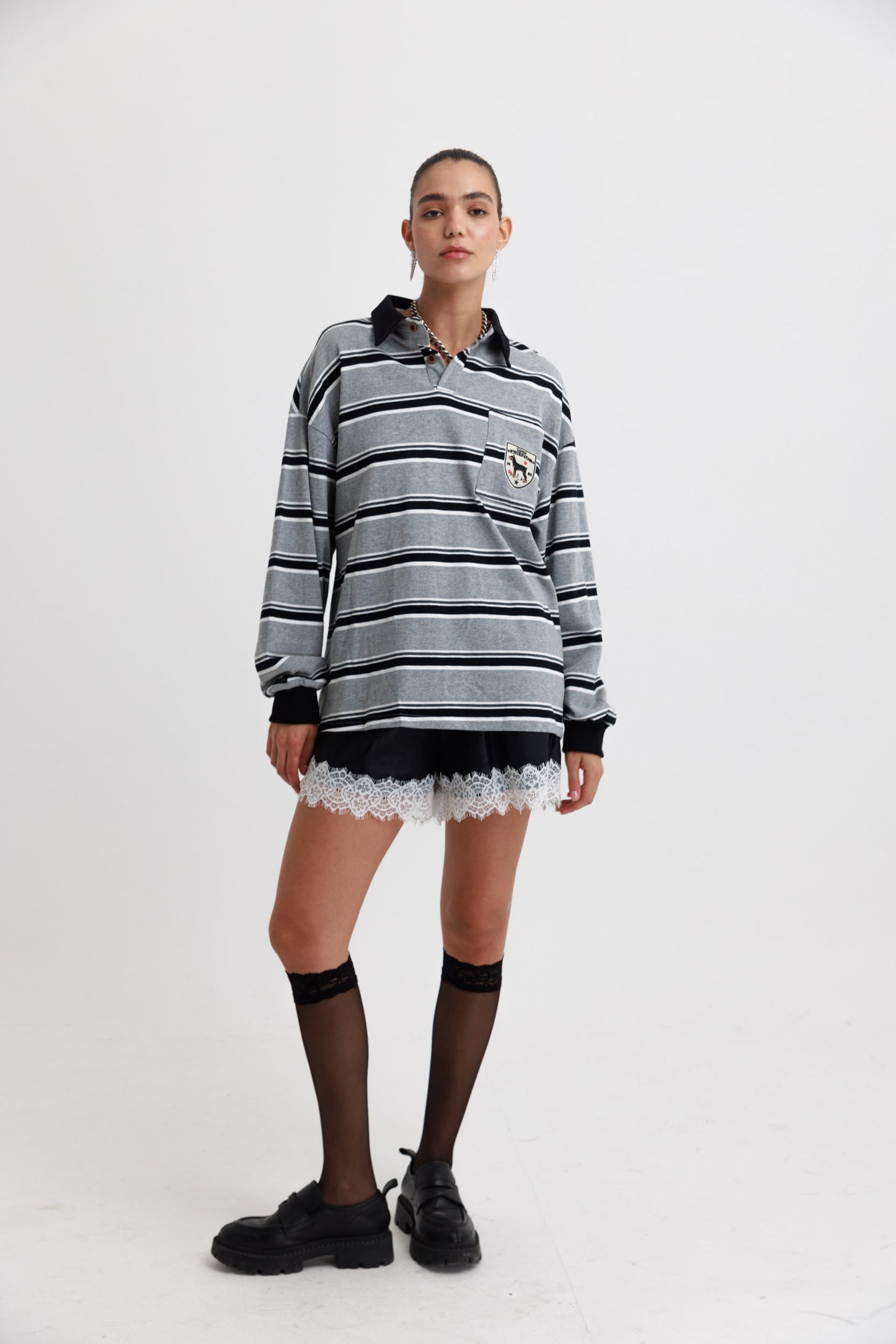 חולצת פסים לילי- אפור