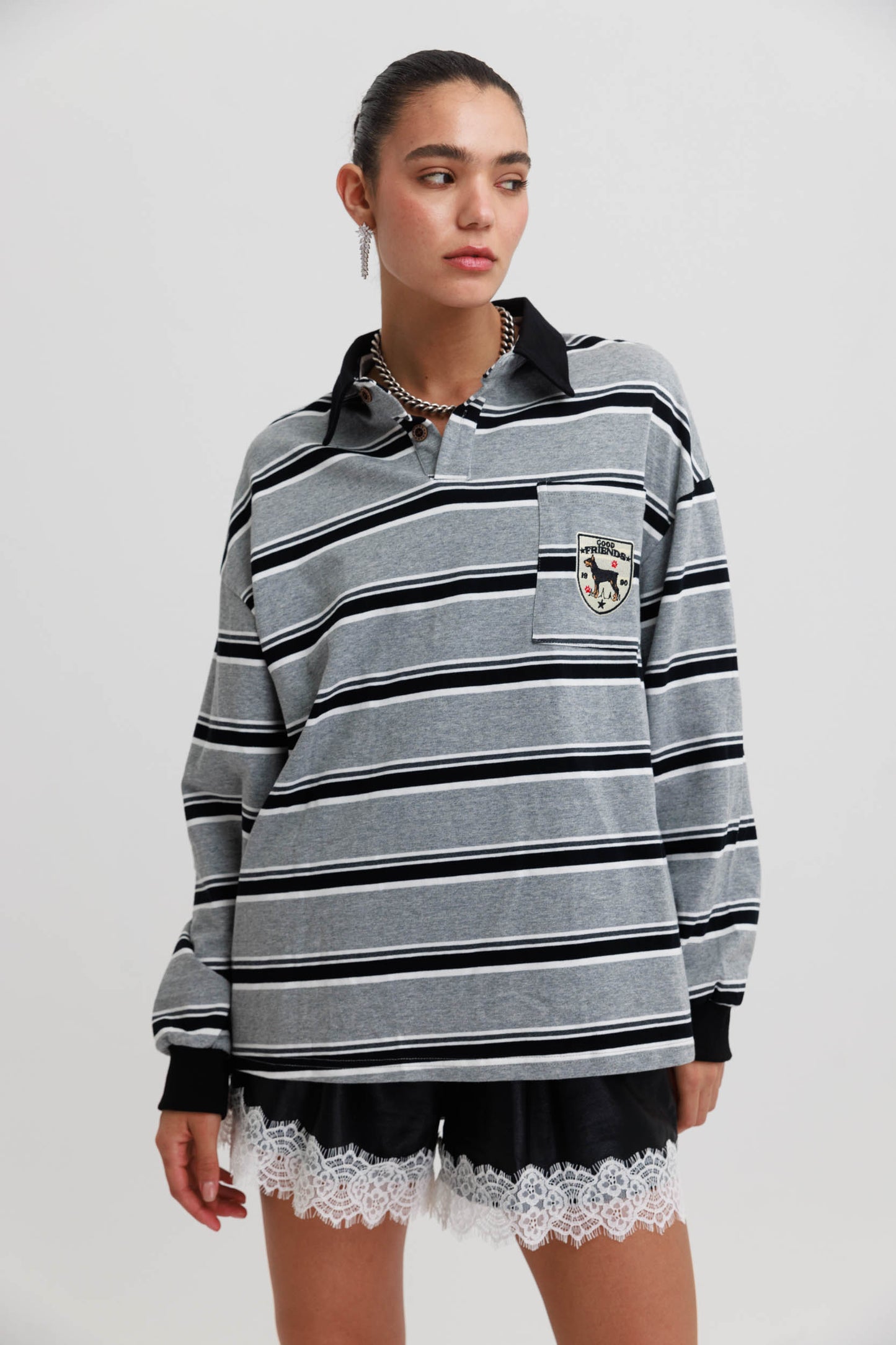 חולצת פסים לילי- אפור