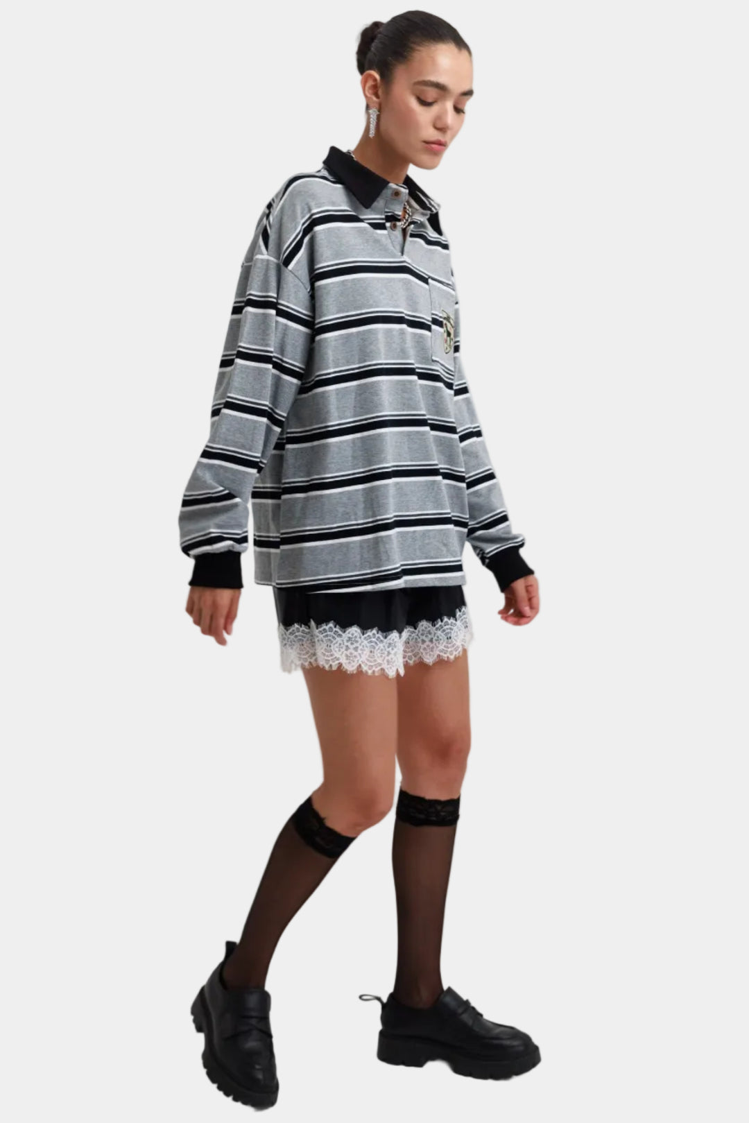 חולצת פסים לילי- אפור