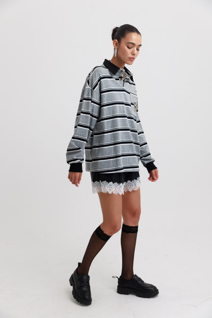 חולצת פסים לילי- אפור