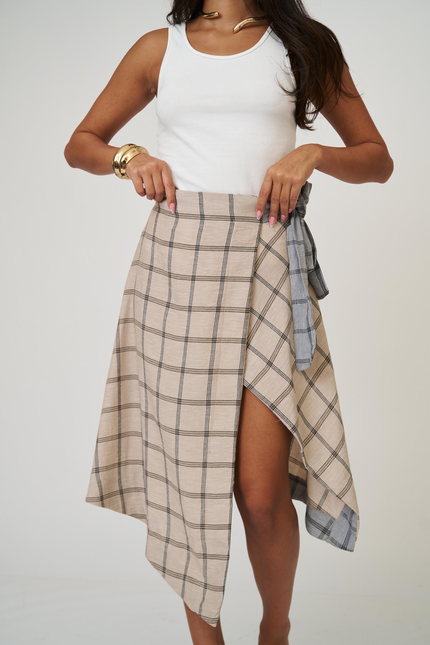 חצאית אנה משבצות - כחול