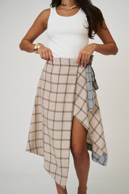 חצאית אנה משבצות - כחול