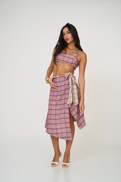 חצאית אנה משבצות - כחול