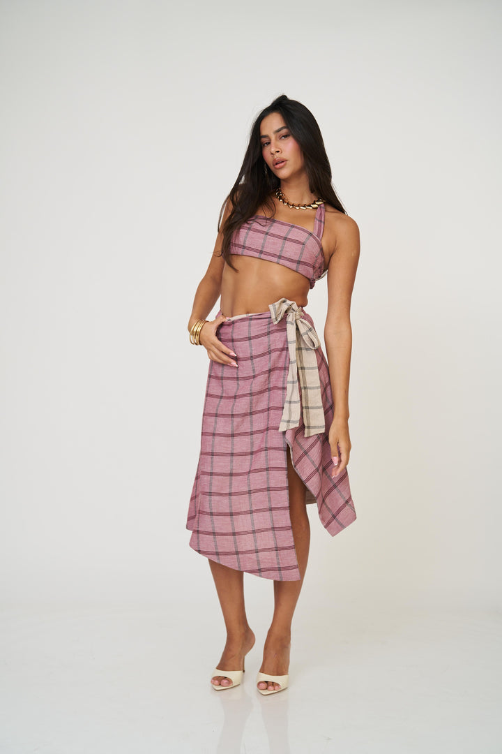 חצאית אנה משבצות - בז