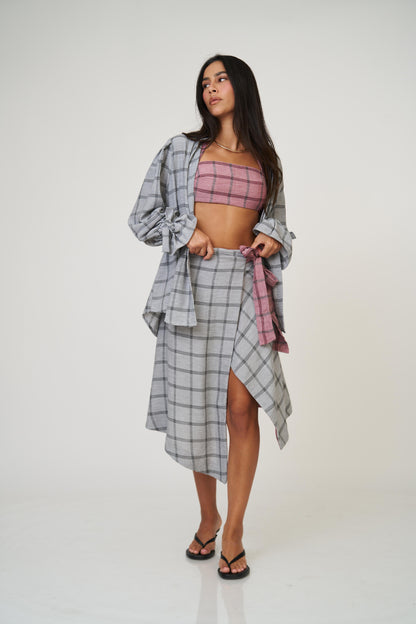 חצאית אנה משבצות - כחול