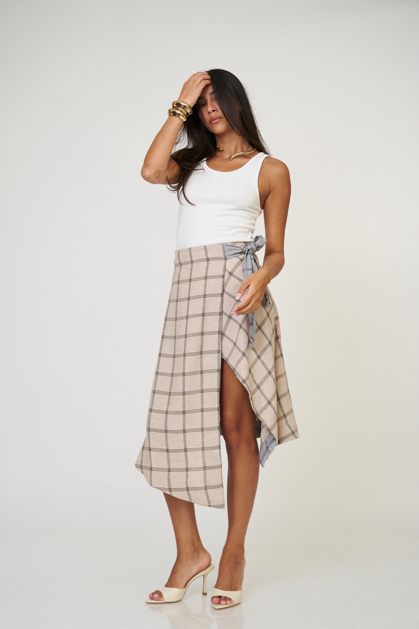 חצאית אנה משבצות - כחול