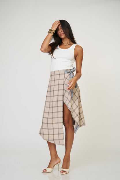 חצאית אנה משבצות - כחול