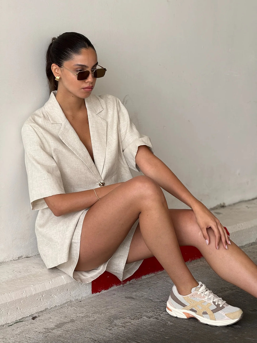 חליפת מור פשתן קרם