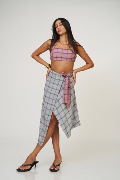 חצאית אנה משבצות - כחול