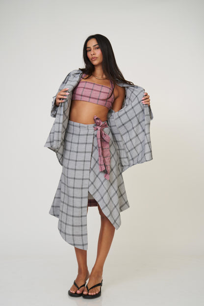 חצאית אנה משבצות - כחול