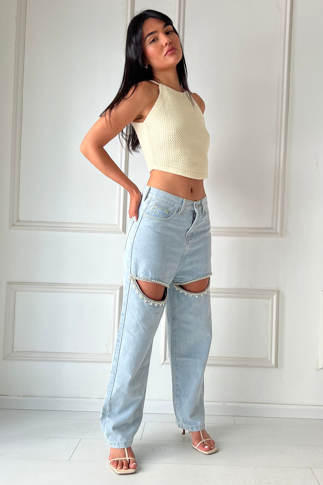 ⁨טופ סרוג שרי - שמנת ⁩⁩