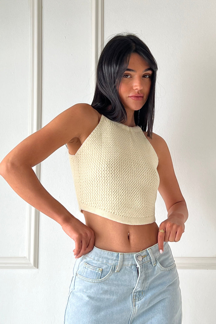 ⁨טופ סרוג שרי - שמנת ⁩⁩