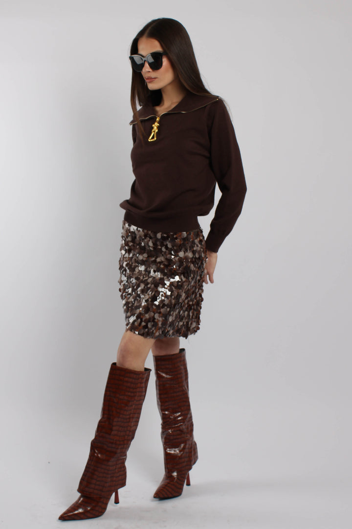 חצאית פאייטים חום