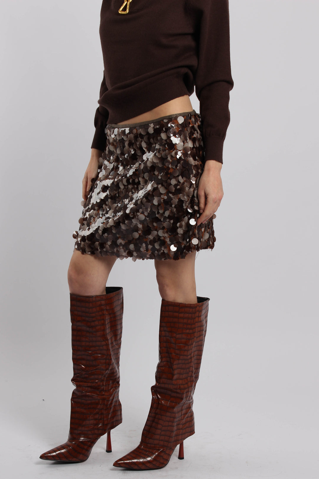 חצאית פאייטים חום