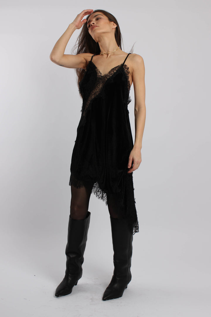 שמלת קטיפה וורד אסימטרית