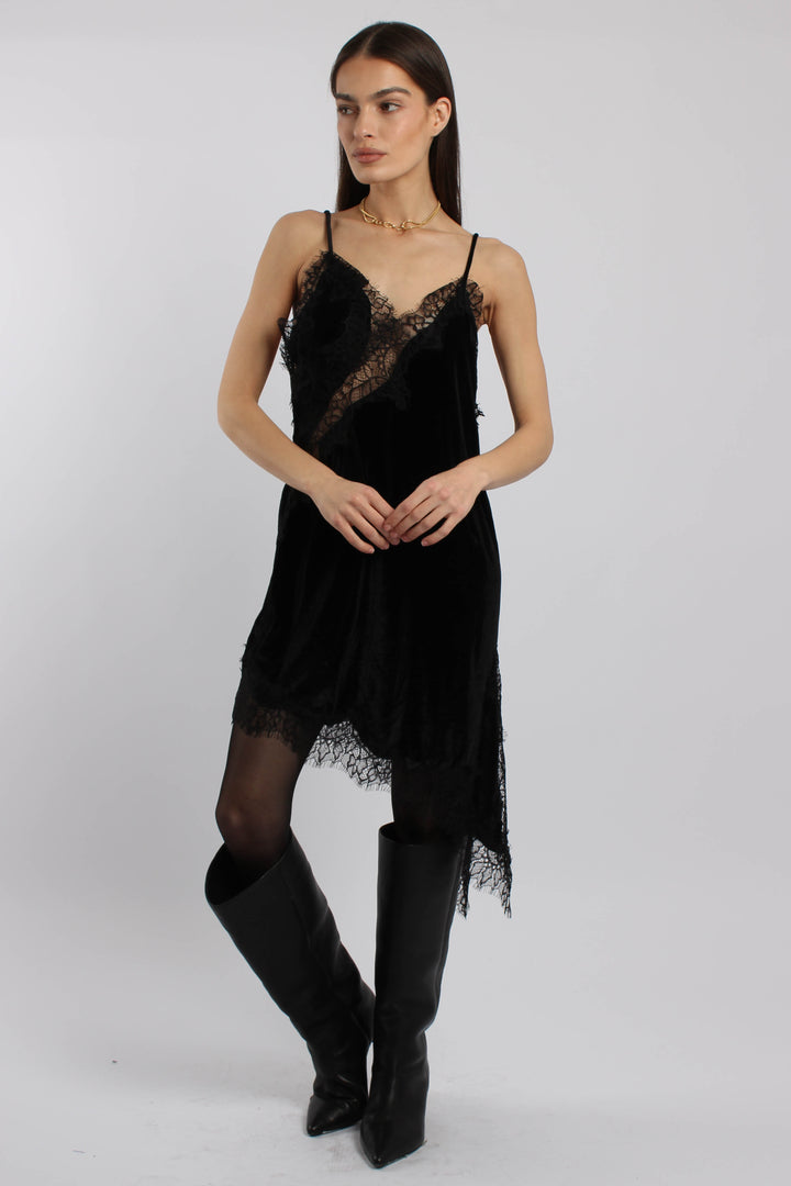 שמלת קטיפה וורד אסימטרית