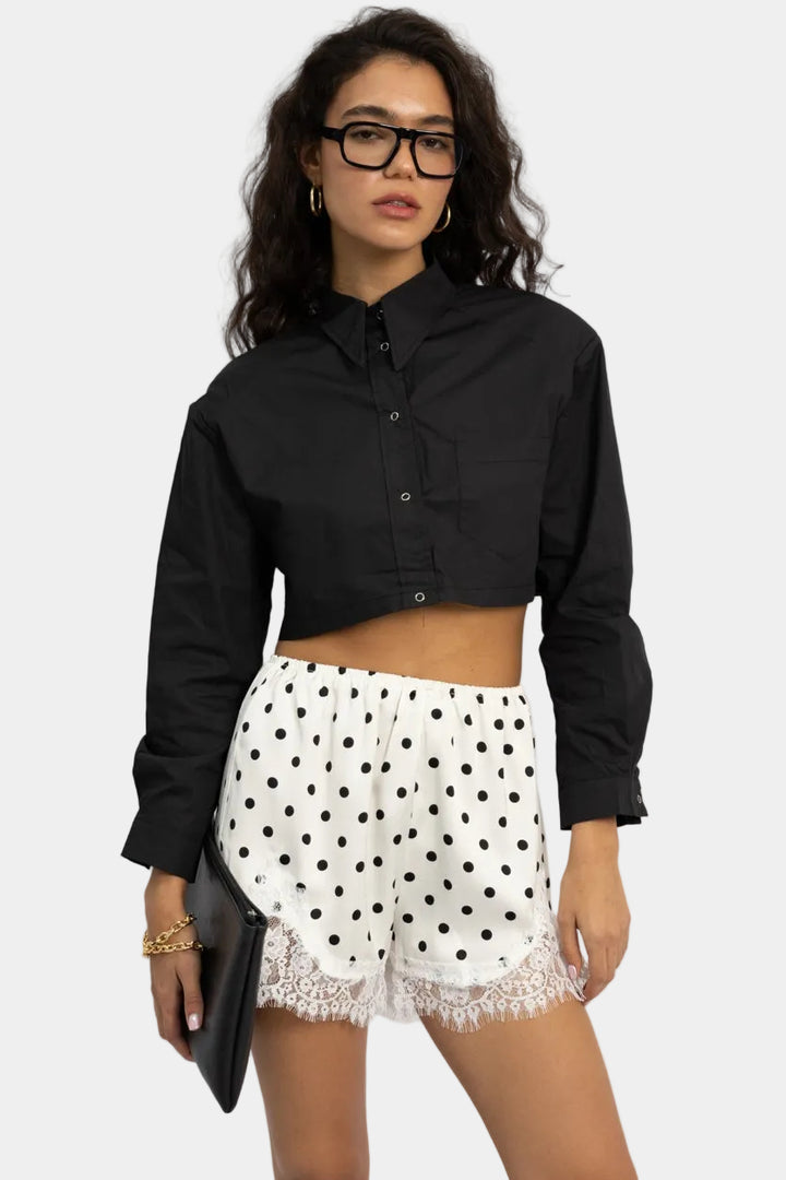 חולצה מכופתרת קרופ דני - שחור