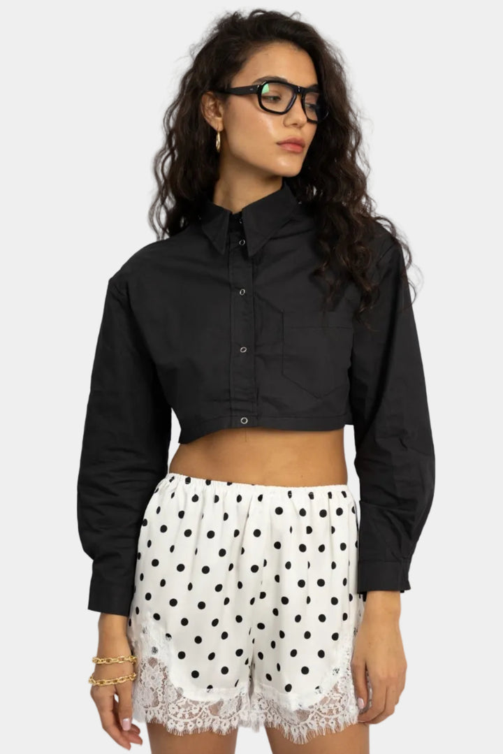 חולצה מכופתרת קרופ דני - שחור