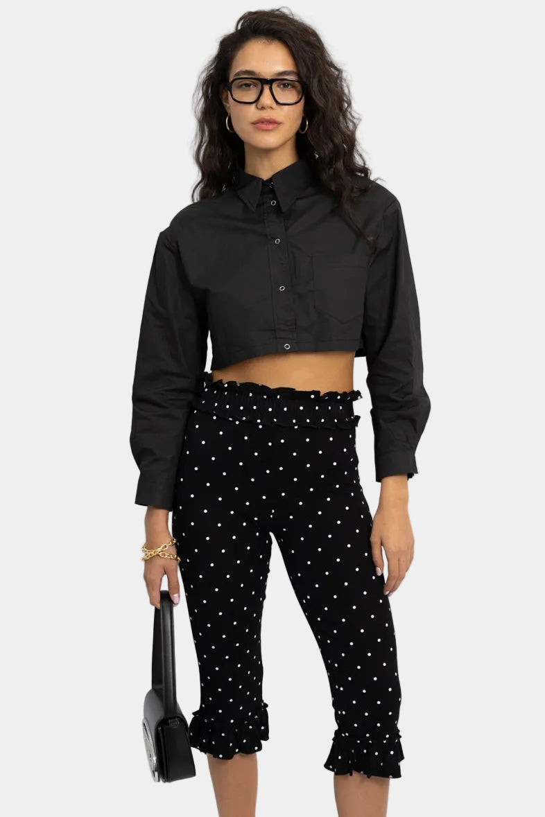 חולצה מכופתרת קרופ דני - שחור