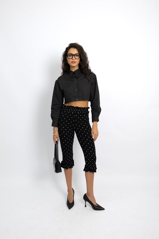 חולצה מכופתרת קרופ דני - שחור