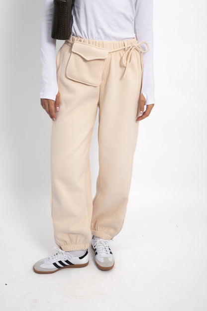 מכנסי טרנינג עם חגורת כיס - אפור מלנג