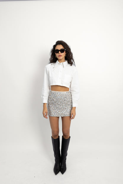 חולצה מכופתרת קרופ דני - לבן