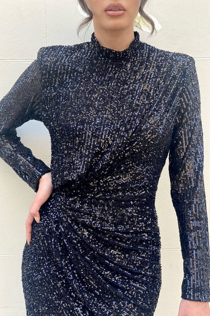 שמלת רייצל פאייטים מידי - שחורה