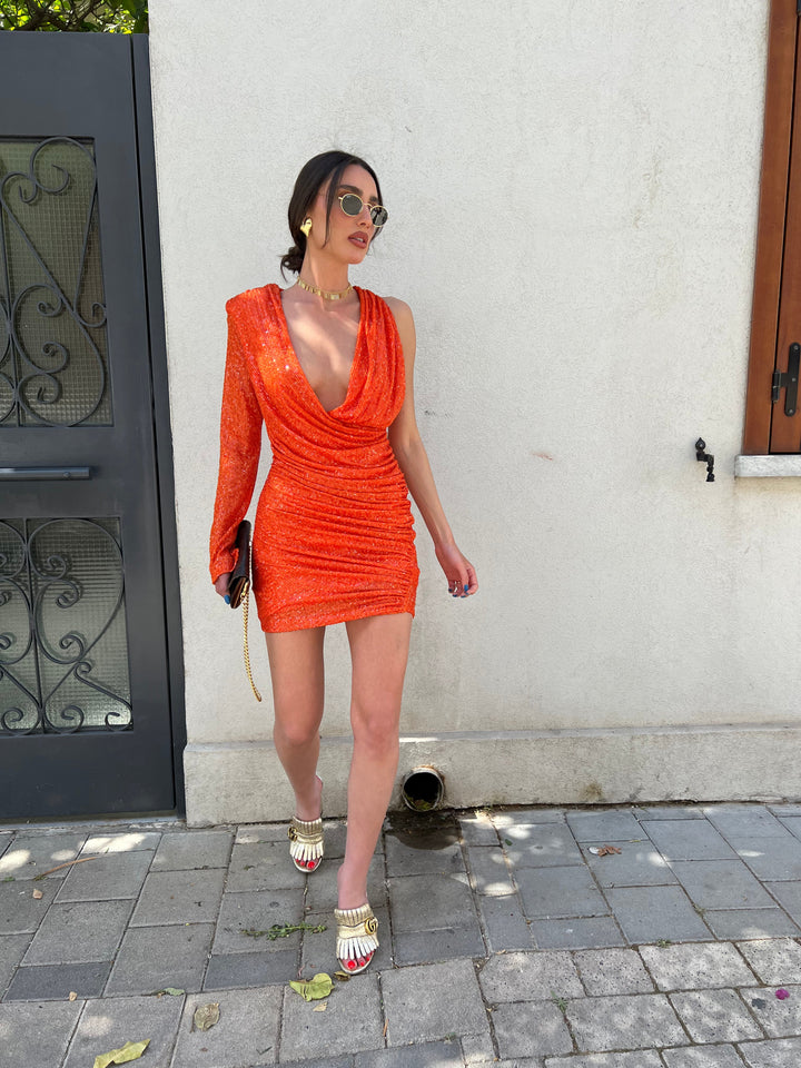 שמלת קימי  פאייטים צד אחד - שחור