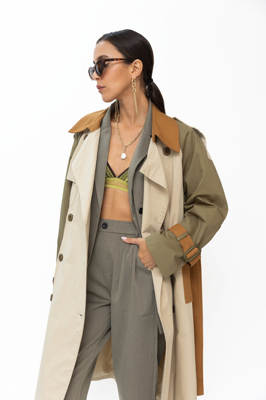 חזיית בניה שחור ירוק בז