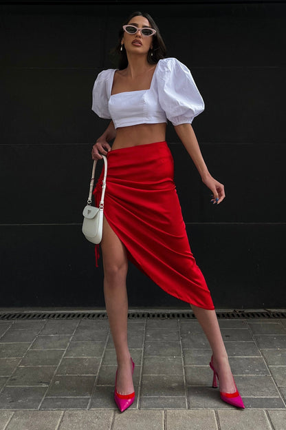 ⁨⁨חצאית קים כיווץ - אדום⁩⁩⁩