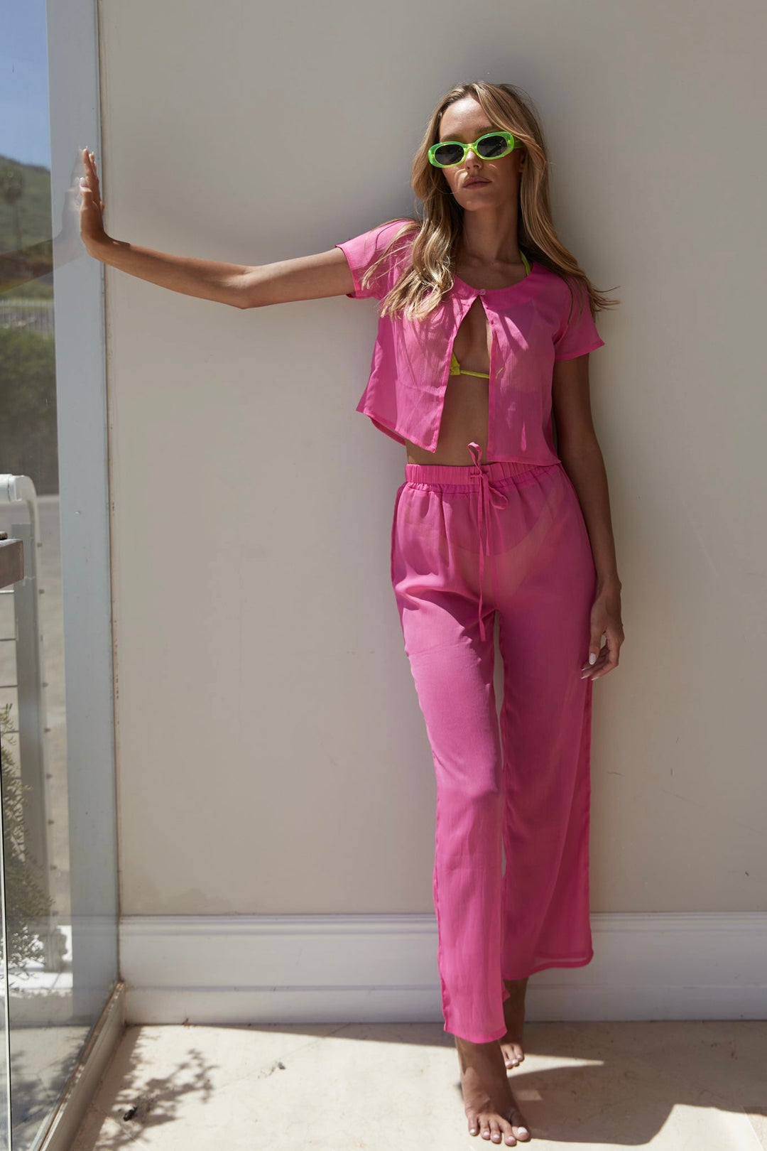 חולצה קצרה צבע ורוד - BEACH SHIRT COLOR PINK