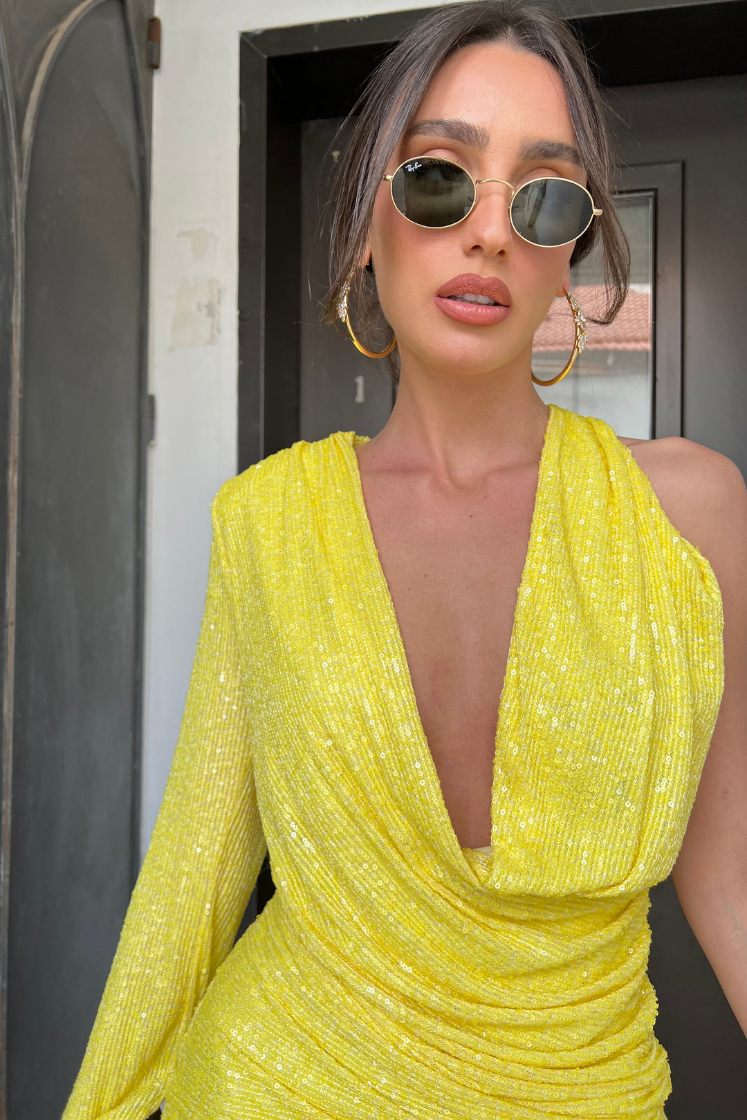 שמלת קימי  פאייטים צד אחד - שחור